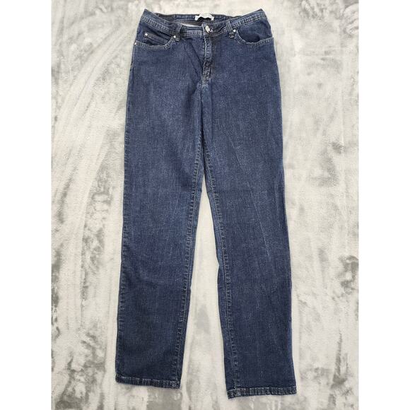 Lee Slender Secret Mid Rise Straight Leg Jeans Size 12 Dark Wash Stretch Denim - Picture 1 of 13